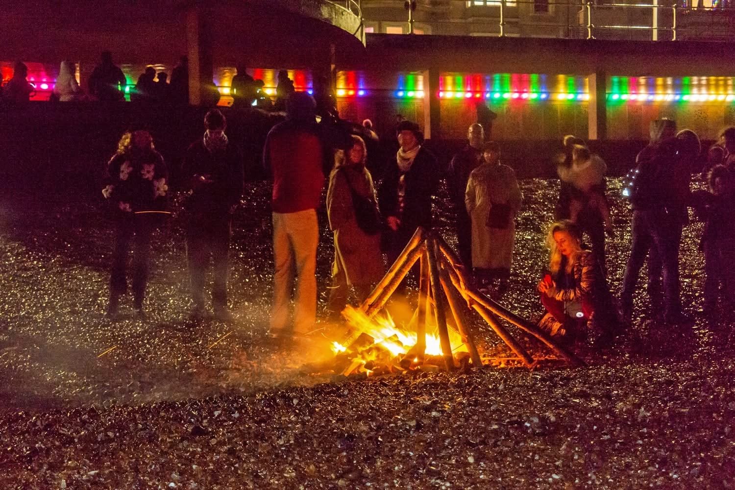 A bonfire on Hastings beach at the Return of the Light